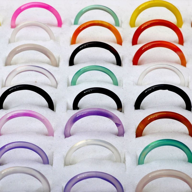 Solitaire Ring Wholesale 50pcs Natural Stone Agates Rings High Quality Texture Gem Finger Individuality Unisex Ring Jewelry 230810