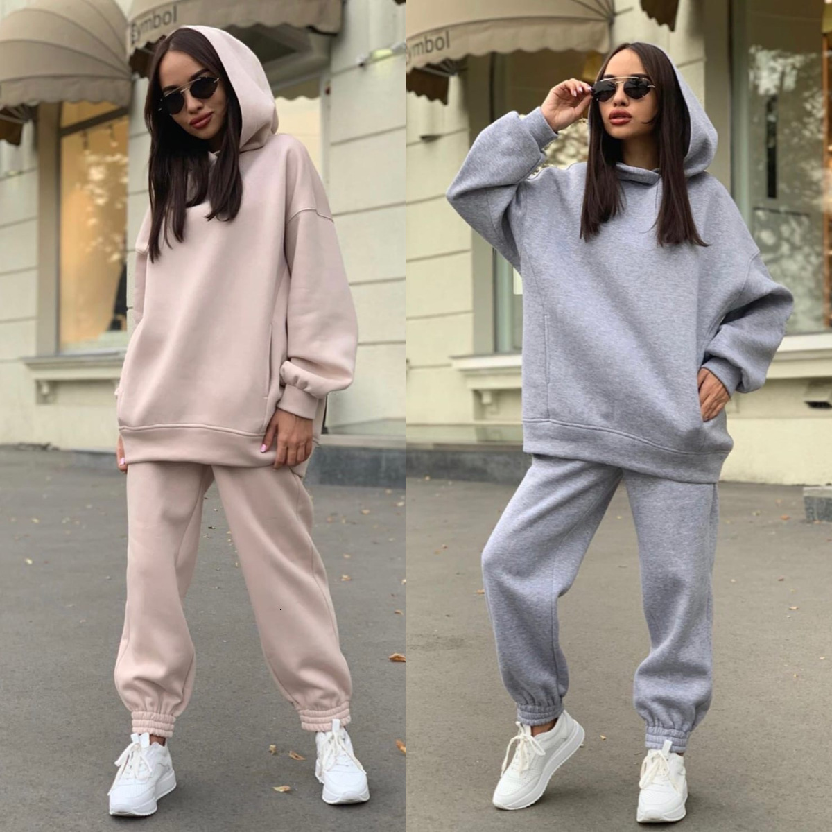 Womens Two Piece Pants Winter Sets Women Tracksuit Casual Suit Autumn Trouser Suits Female Sweatshirt Solid Sports Hoodie Sportswear 230810