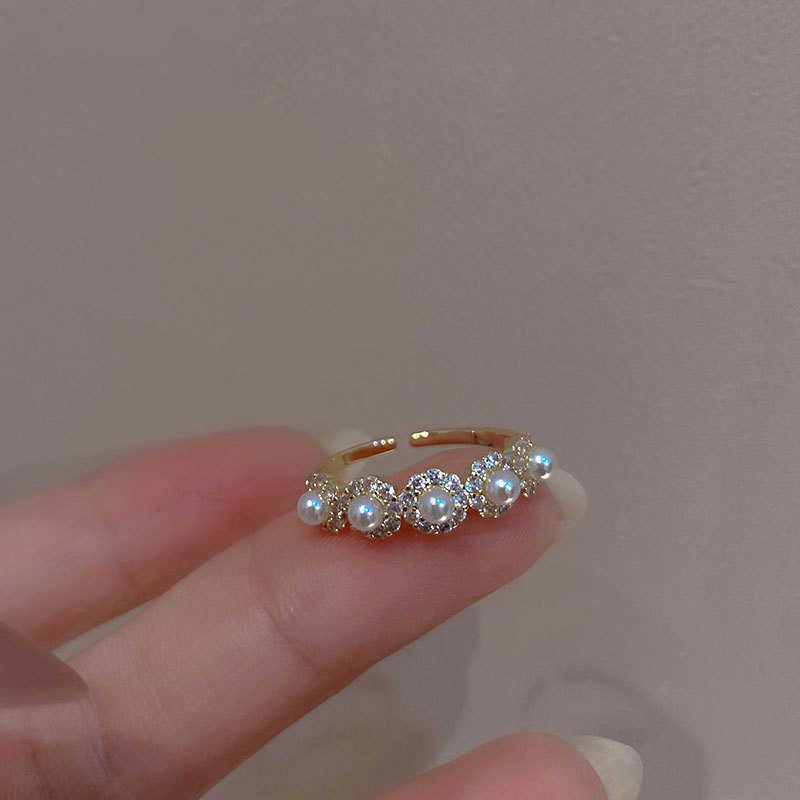 Band Rings Fashion 925 Sterling Silver Double Layer Pearl Ring with Diamond Opening Adjustable Index Finger Ring Women's Wedding Jewelry