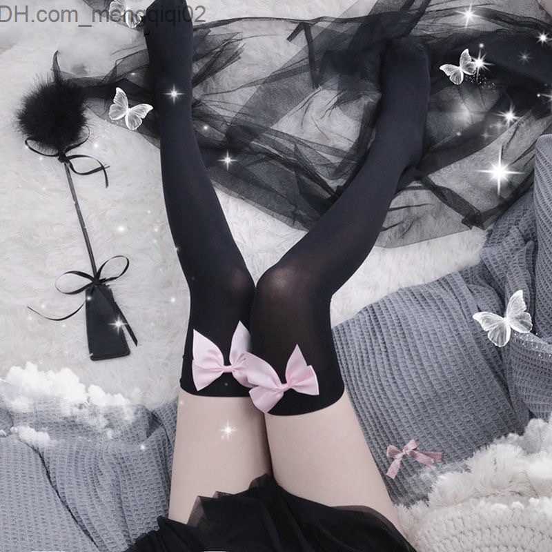 Socks Hosiery Cute women's thin bow stockings high silk stockings women's stockings Z230810