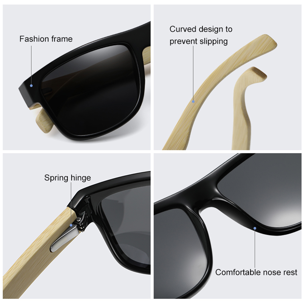 Sunglasses Frames LDMZYJ Fashionable Bamboo Men's Classic Square Vintage Driving Polarized Sun Glasses Fishing Eyewear UV400 Cat3 230809