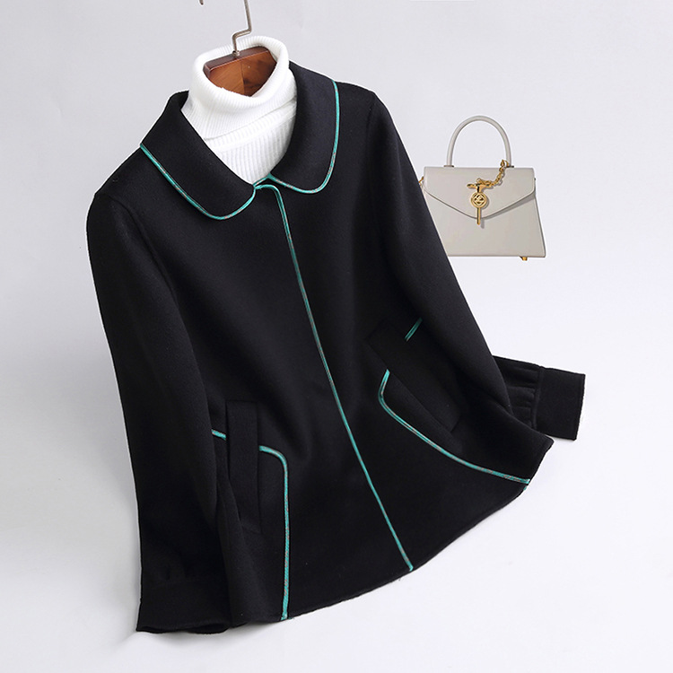 OC462M79# Autumn and Winter Jacket Women Wool Coat Women's Short Style Double-sided Cashmere Contrast Edging Customization