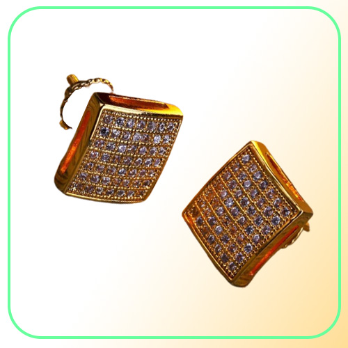 Mens Hip Hop Stud Earrings Jewelry New Gold Silver Simulated Diamond Square Men Fashion Earring