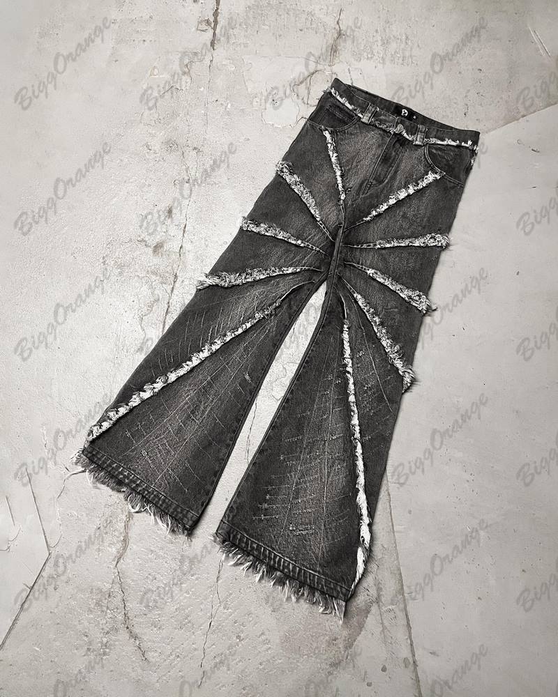 Men's Jeans Make Old Y2k Punk Oversize Pants Black Jeans Men Clothing Spider Web West Cargo Loose Y 2k Vintage Men's Wide 230809