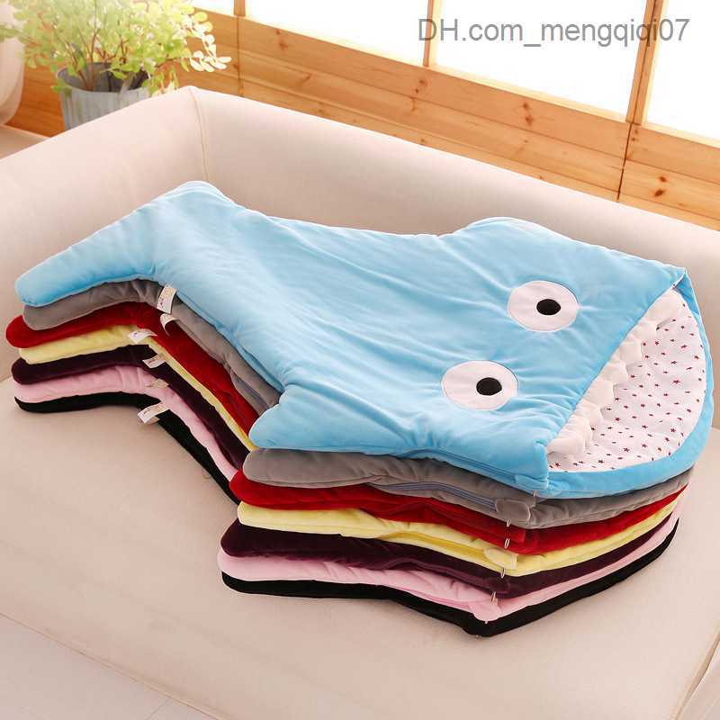 Pajamas New Baby Sleep Bag Cute Cartoon Shark Baby Sleep Bag Soft Thick Blanket Shark Baby Warm Baby Z230810
