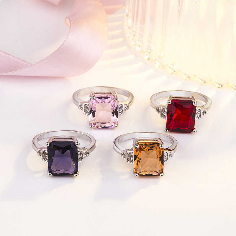 Band Rings Vintage 925 Sterling Silver Ring Women Wedding Bijou Sparkling Crystal Rectangle Ring Female Party Anniversary Accessories