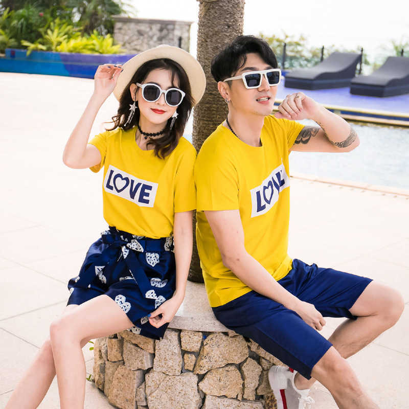 Family Matching Outfits Summer Beach Family Matching Outfits Mother Daughter Dad and Son Matching Cotton T-shirt Shorts Holiday Matching Couple Outfit