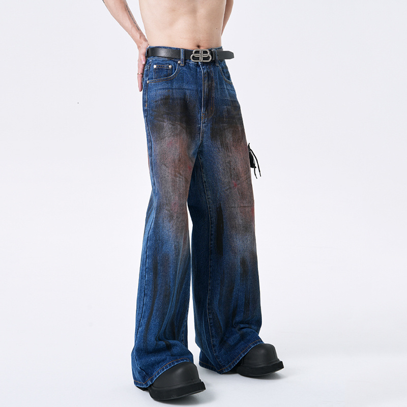 Mens Jeans FEWQ Bell Bottom Y2k Vintage Gradient Color Male Denim Pant High Street Straight Trousers Hip Hop Summer 24B2693 230809