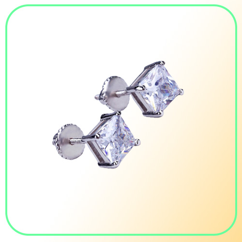 Mens Hip Hop Stud Earrings Jewelry High Quality Fashion Gold Silver Square Simulated Diamond Earring 6mm