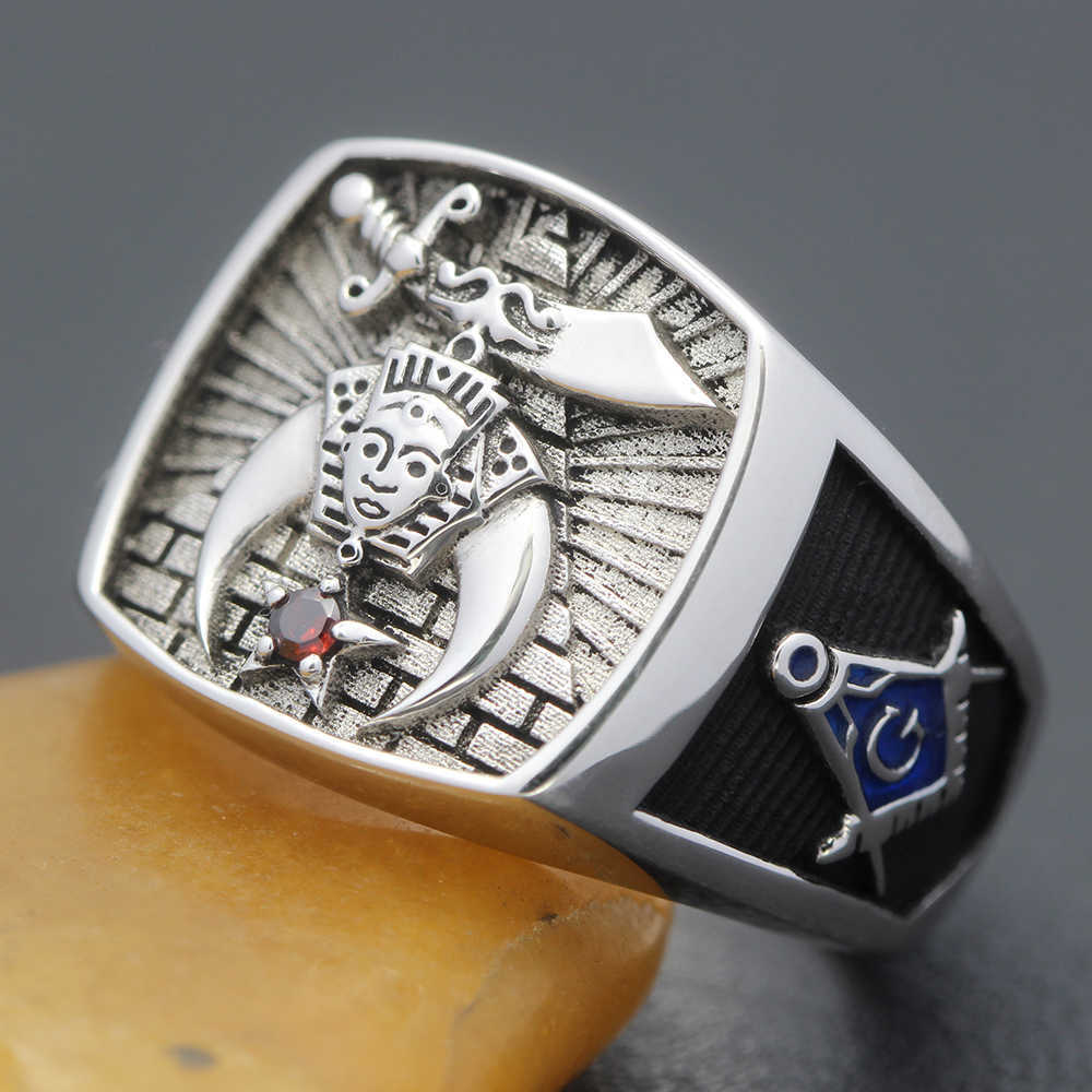 Band Rings Antique Shriners Masons Masonic Gems Stone 925 Sterling Silver Ring