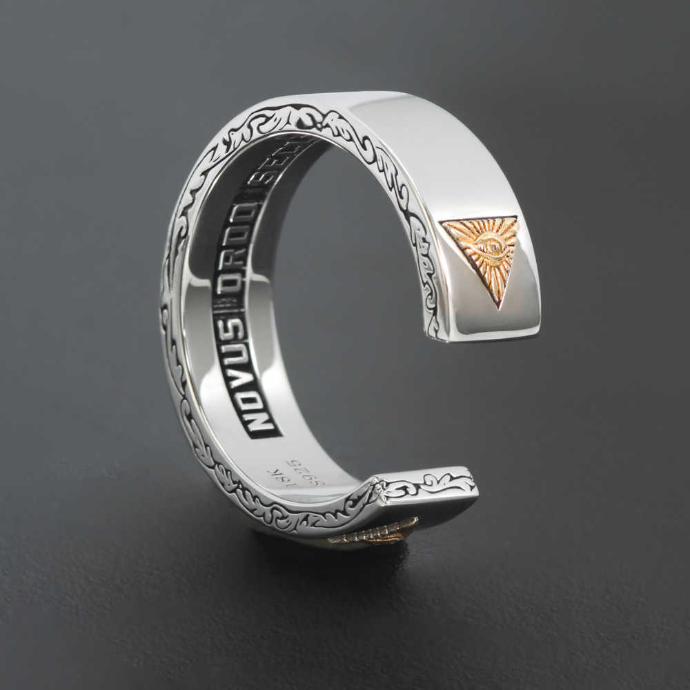 Band Rings Masonic All Seeing Eyes Annuit Coeptis Novus Ordo Seclorum 925 Sterling Silver Ring