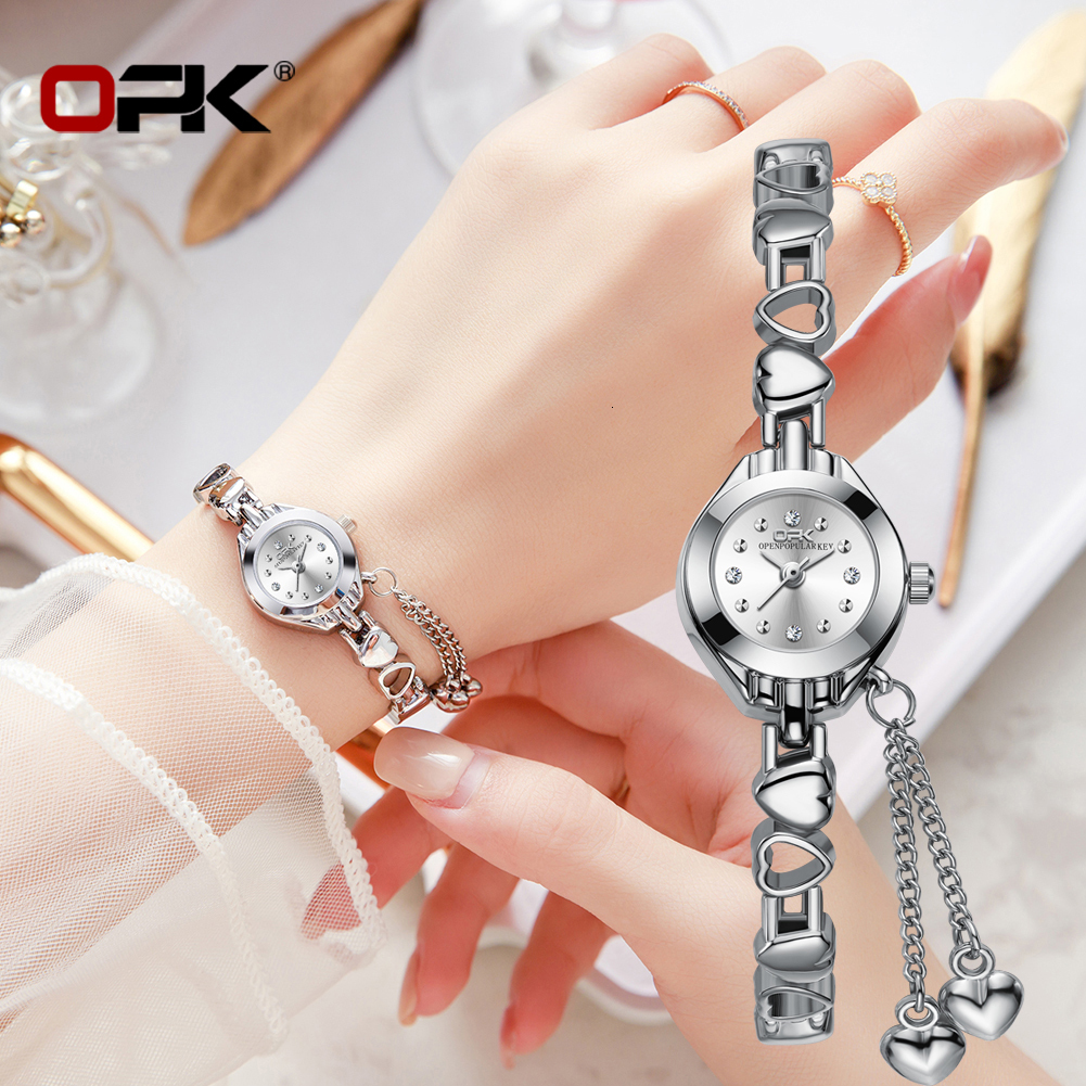Other Watches OPK Fashion Women's Original Quartz Bracelet Watch Diamond Clock Round Dial Stainless Steel Love Waterproof 230809