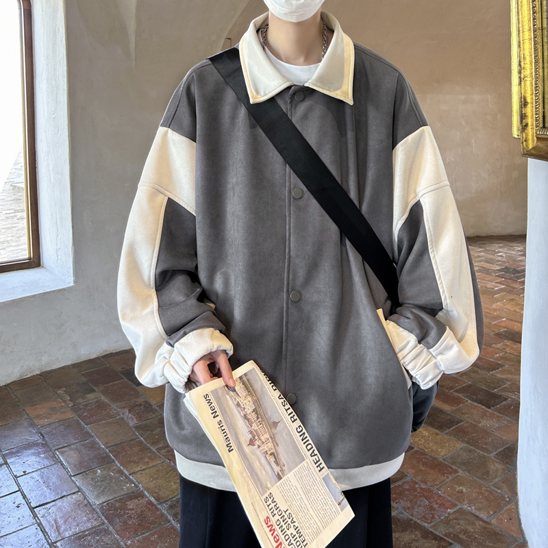 Mens Jackets Autumn Suede Jacket Men Fashion Oversized Baseball Uniform Streetwear Hip Hop Loose Bomber Short Coat 230810
