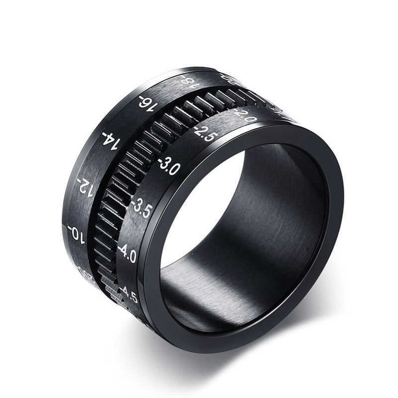 Band Rings Men's Stainless Steel Black Camera Lens Photographers Triple Spinning Band Ring