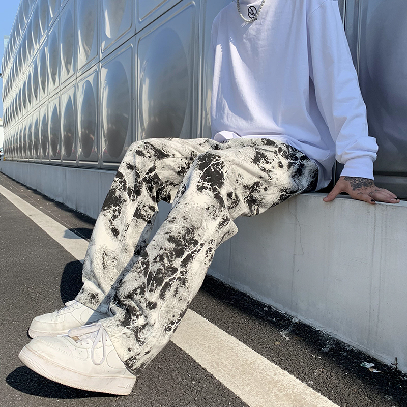 Mens Jeans Fashion Printed jeans Spring Mopping Trousers Korean Style High Street Loose Hip Hop Wideleg Jean Pants 230810