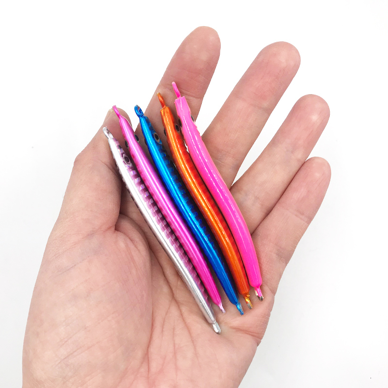 Baits Lures 5pcs lot 14g 28g 40g 60g 80g Micro Metal Jig S Shape Shore Casting Jigging Spoon Slow Hard Bait Carp Fishing 230809