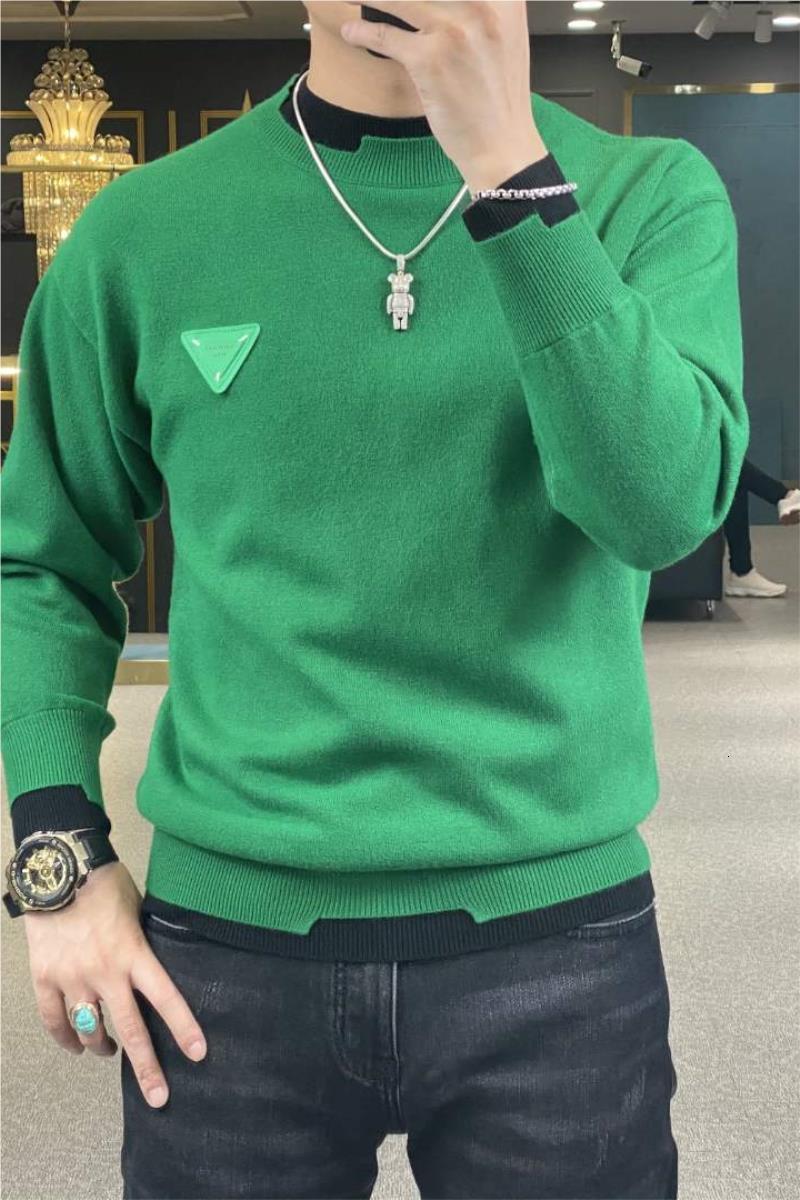 Mens Sweaters Autumn Winter Casual Sweater Long Sleeve Slim Knitted Pullovers Fashion Contrast Crew Neck Pullover Men Clothing 230809