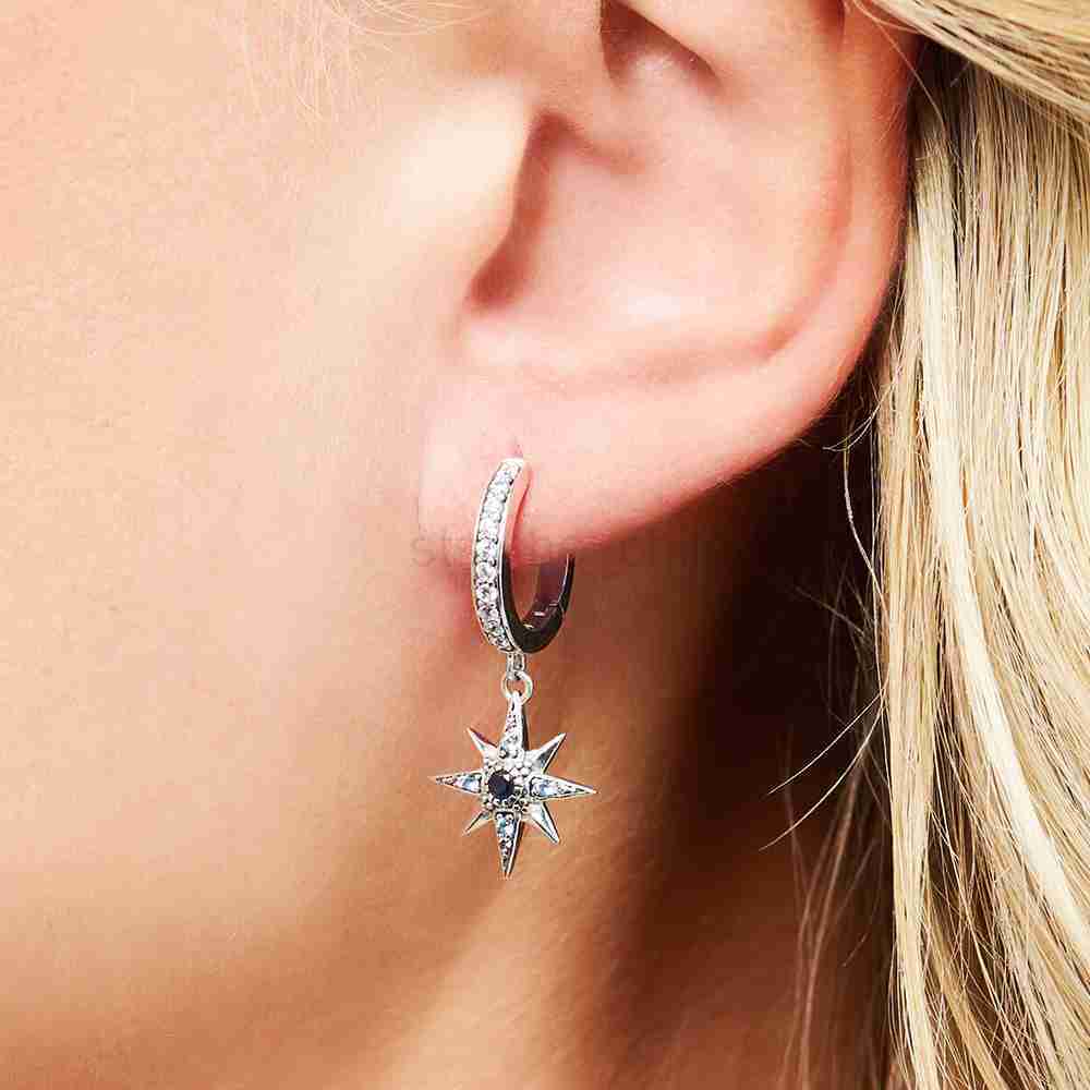 Charm Royalty Star Moon Hinged Hoop Bohemia Fine Jewerly For Women Lucky Gift In 925 Sterling Silver