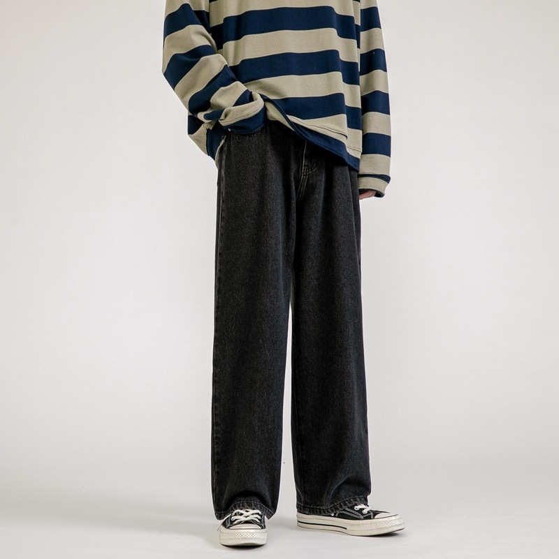Mens Jeans Korean Fashion Baggy Classic Unisex Man Straight Denim Wideleg Pants Hip Hop Bagy Light Blue Grey Black 230810