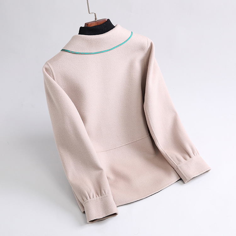 OC462M79# Autumn and Winter Jacket Women Wool Coat Women's Short Style Double-sided Cashmere Contrast Edging Customization