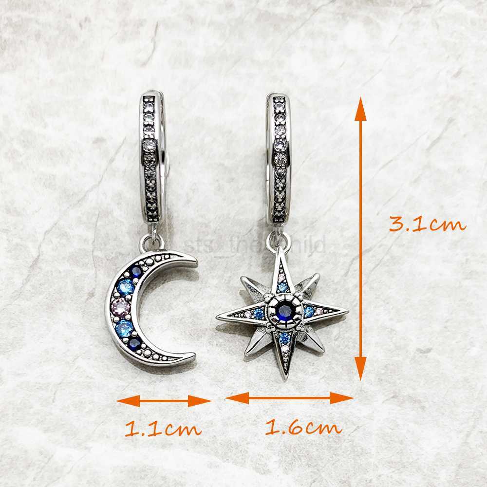 Charm Royalty Star Moon Hinged Hoop Bohemia Fine Jewerly For Women Lucky Gift In 925 Sterling Silver