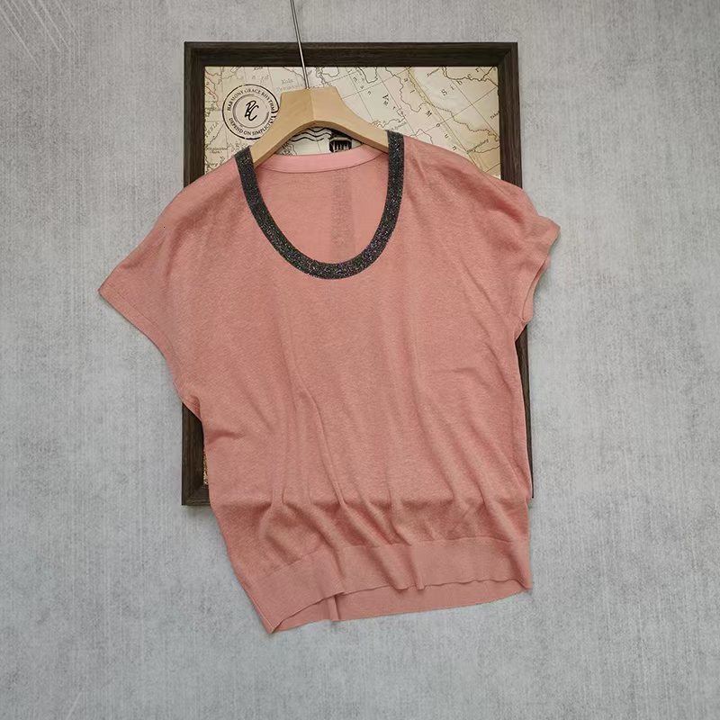 Women's Knits Tees Naizaiga 40 linen 30 silk lcyocell Oneck loose fitting red white gray apricot Women pullovers sweater Tshirt QWX285 230809