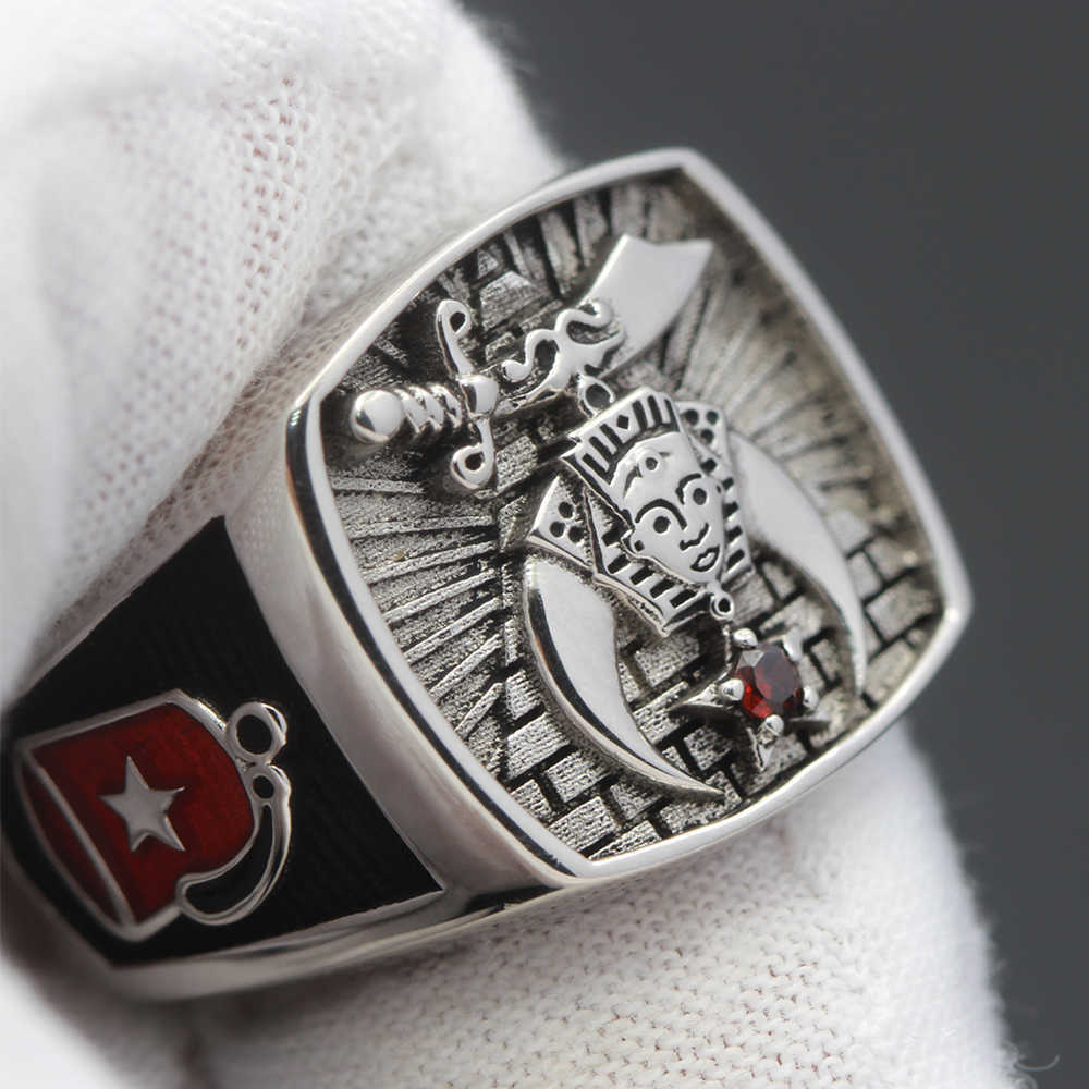 Band Rings Antique Shriners Masons Masonic Gems Stone 925 Sterling Silver Ring