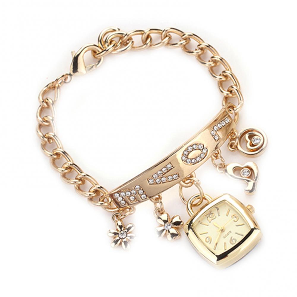 Other Watche Bracelet Watch Women Love Letters Inlaid Chain Flower Pendant Wrist Reloj Mujer Ladies Watches Gift 230809