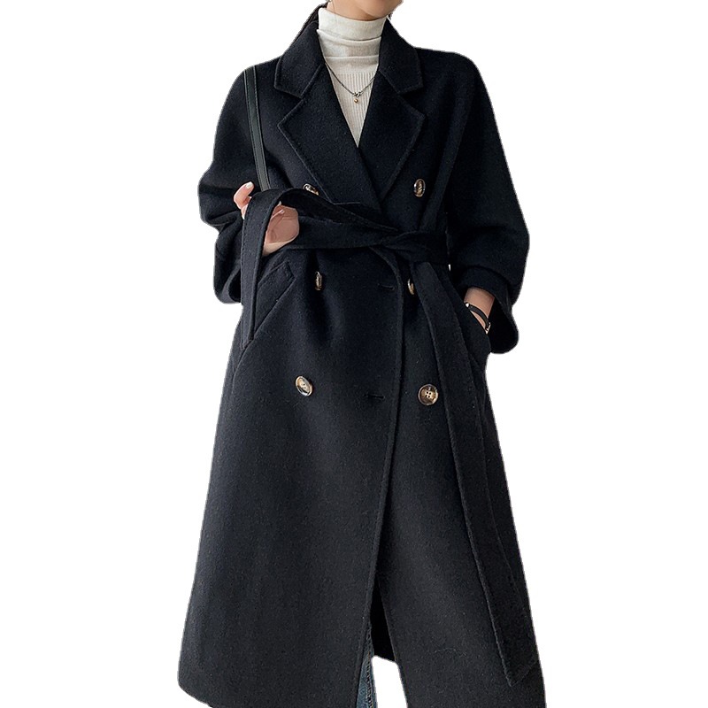 0C448m73 Autumn and Winter Women's Wool and Blends Double Sided Cashmere Coat Medium Long Double Breasted Wool