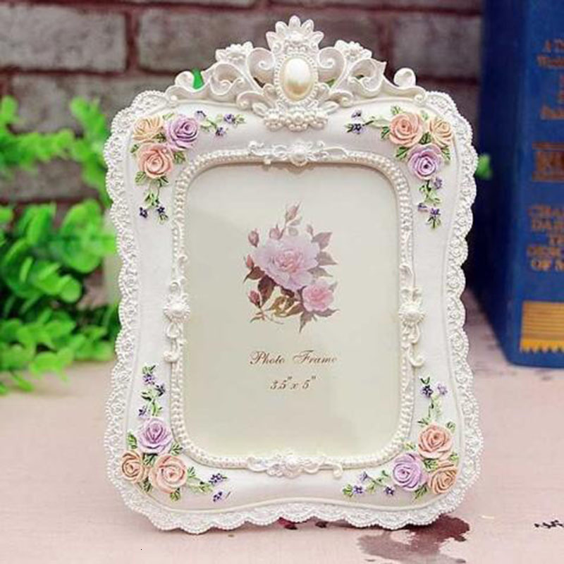 Frames 6inch 7inch Picture Frame European Style Resin Rose Flower P o Oval Rectangle Shape for Wedding Gifts Home Decor 230810