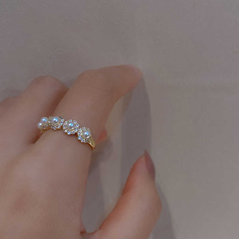 Band Rings Fashion 925 Sterling Silver Double Layer Pearl Ring with Diamond Opening Adjustable Index Finger Ring Women's Wedding Jewelry