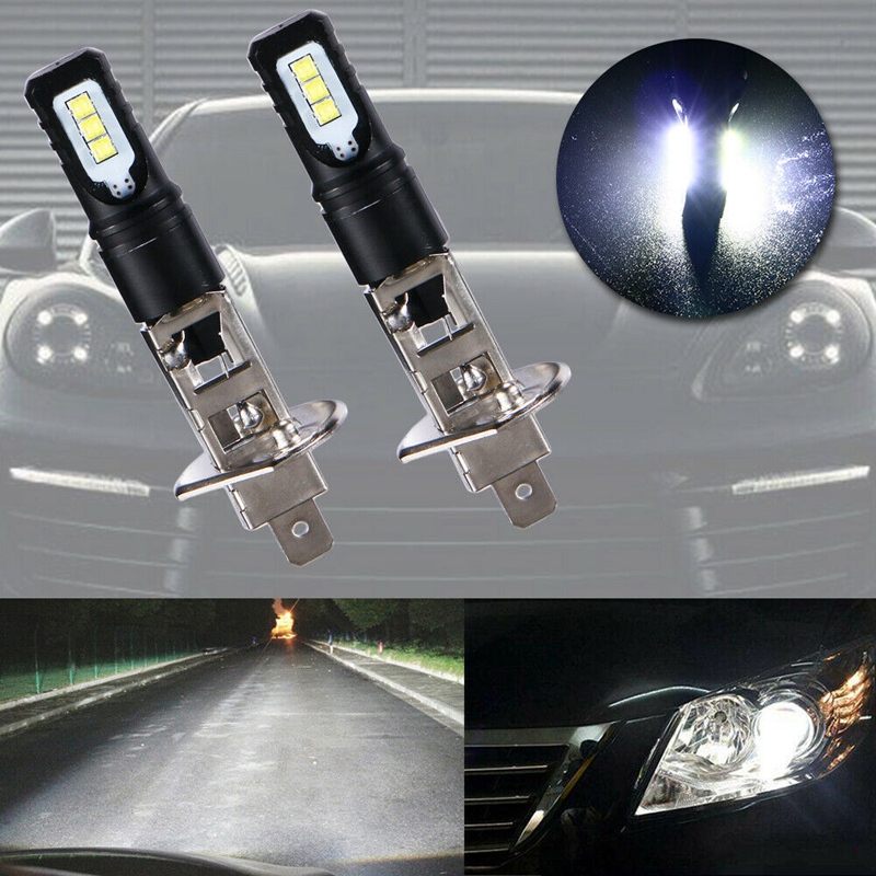 2X H1 6000K Super Bright White 6000LM DRL LED Headlight Bulb Kit High-Beam