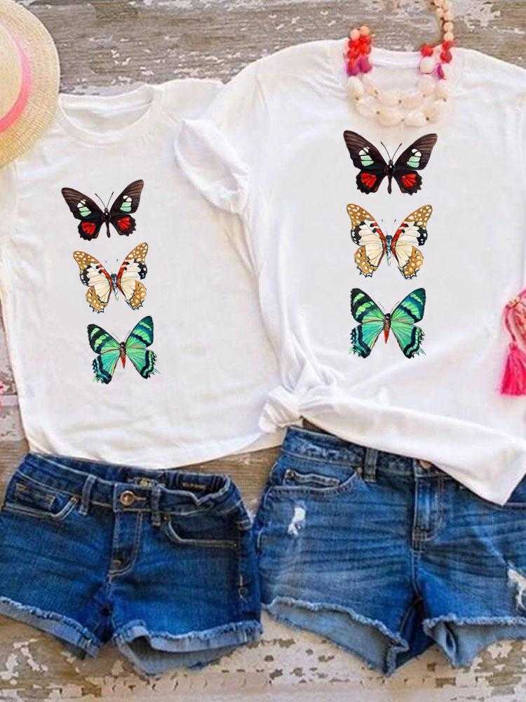 Family Matching Outfits Tee Family Matching Outfits Butterfly Trend New 90s Graphic T-shirt Women Girls Boys Kid Child Summer Mom Mama Clothes Clothin