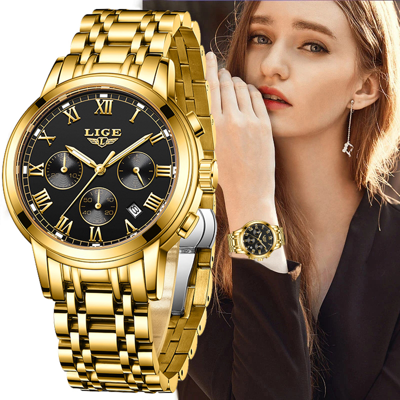 Other Watches LIGE 2023 Gold Watch Women Ladies 30M Waterproof Steel Women's Bracelet Female Clock Relogio FemininoBOX 230809