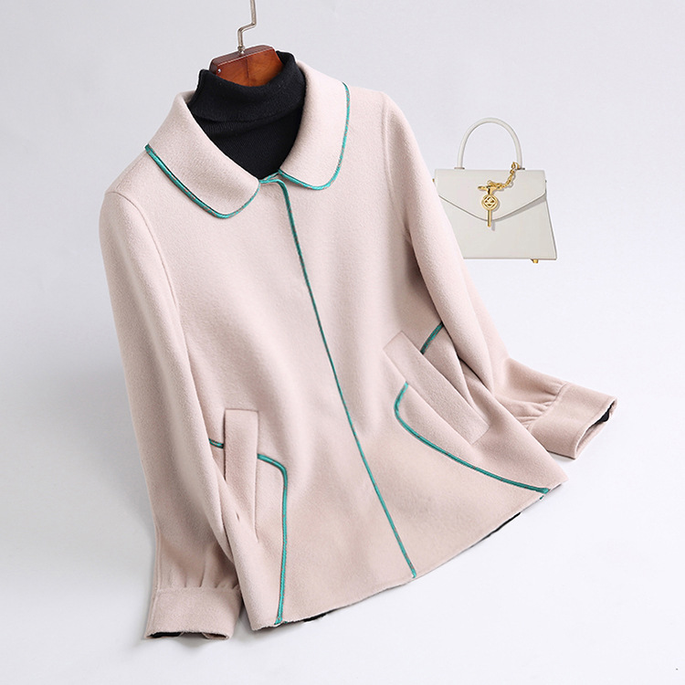 OC462M79# Autumn and Winter Jacket Women Wool Coat Women's Short Style Double-sided Cashmere Contrast Edging Customization