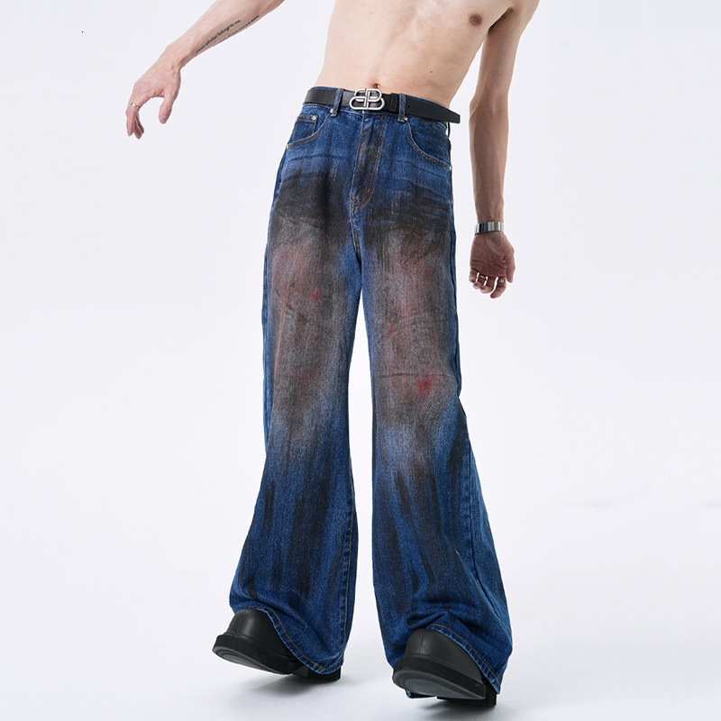 Mens Jeans FEWQ Bell Bottom Y2k Vintage Gradient Color Male Denim Pant High Street Straight Trousers Hip Hop Summer 24B2693 230809