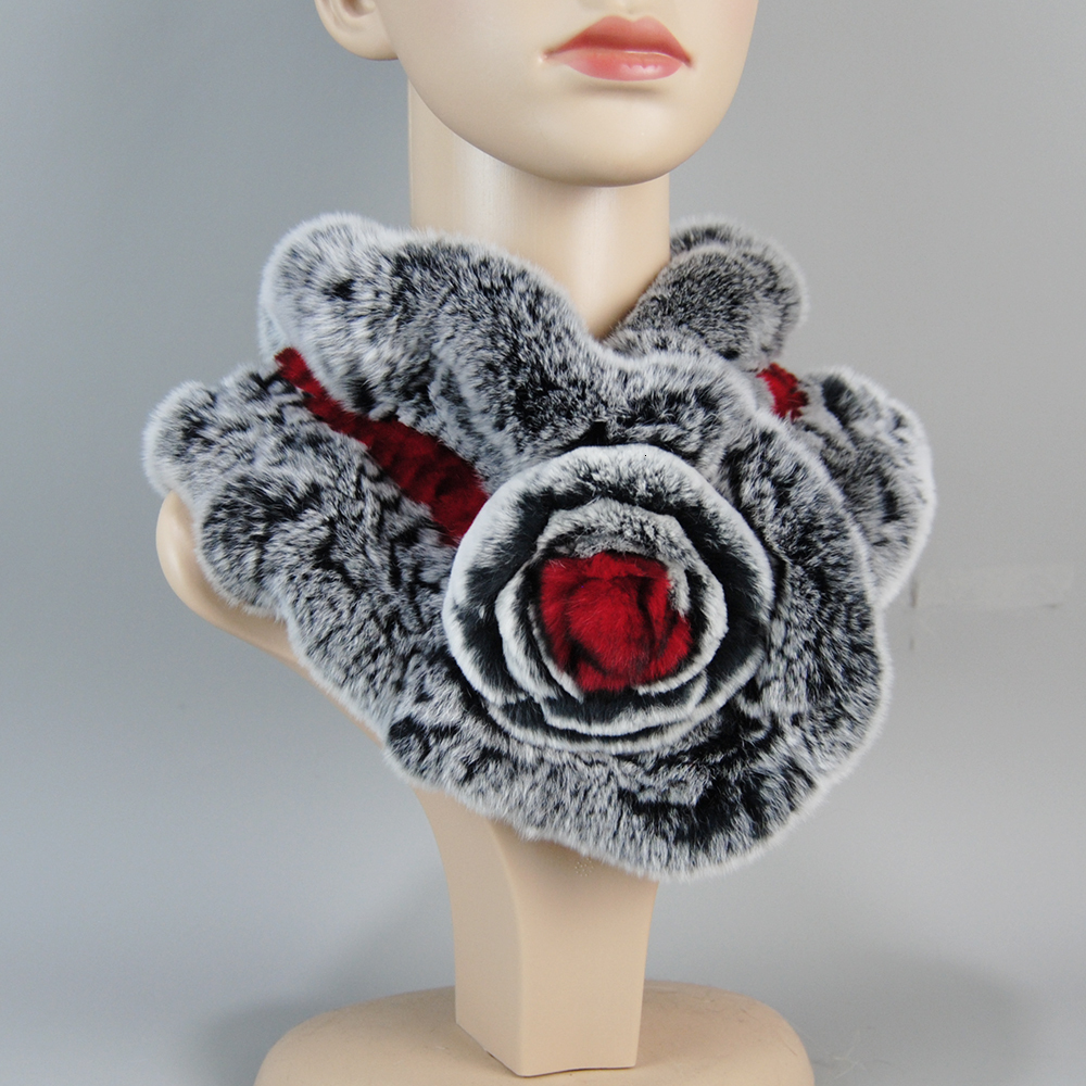 Scarves Winter Neck Scarves Woman Floral 100% Natural Real Rex Rabbit Fur Scarves Lady Knitted Real Fluffy Fur Mufflers Fashion Scarf 230810