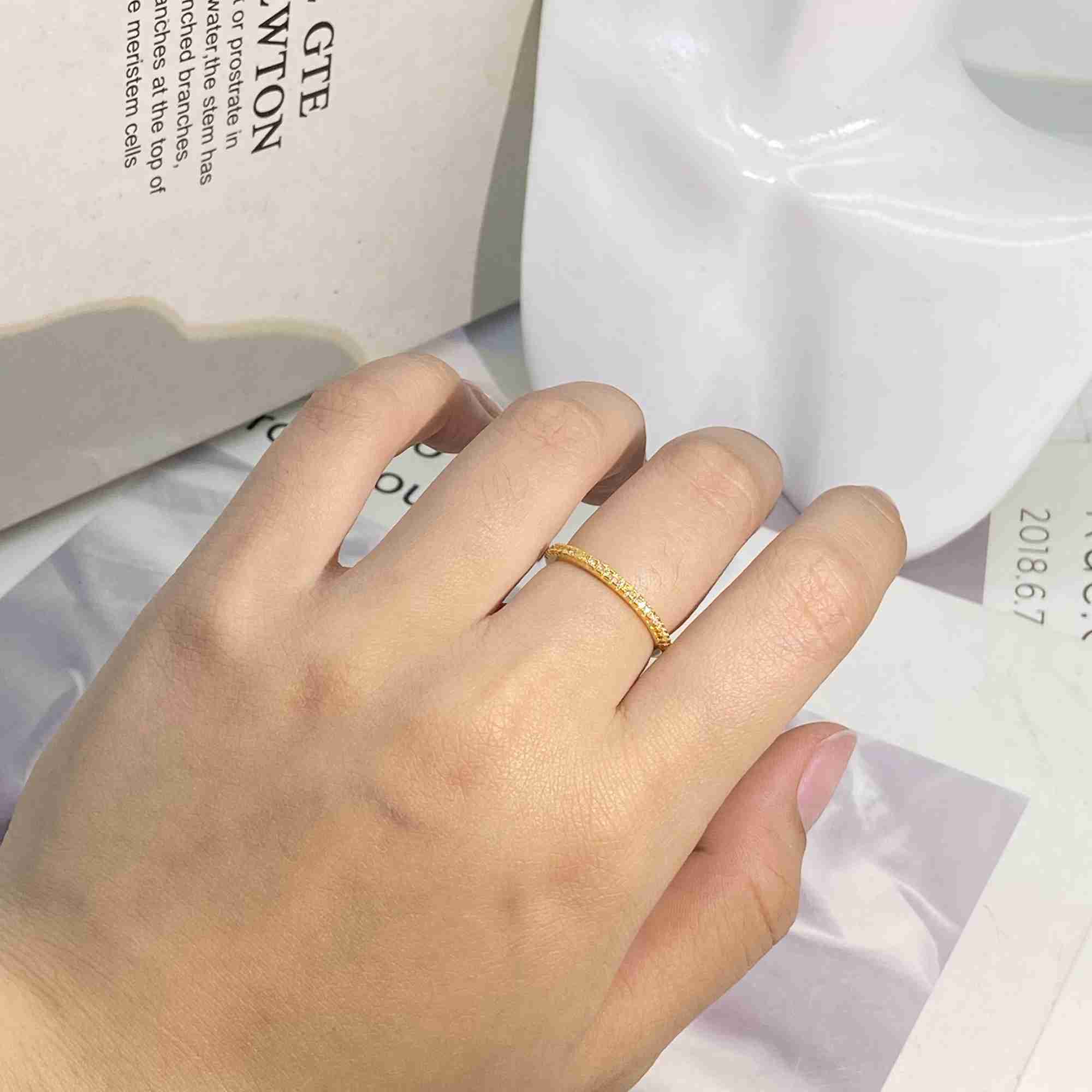 Band Rings New Creative Single Row Zircon Yellow Gold Ring Full Of Crystal Zircon Ring Micro Diamond Ring Couple Ring Party Birthday Gift