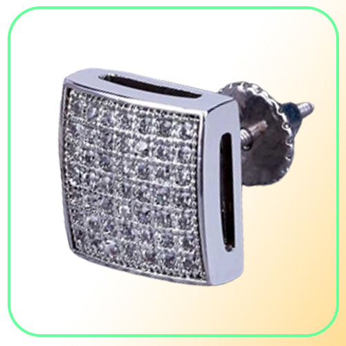 Mens Hip Hop Stud Earrings Jewelry New Gold Silver Simulated Diamond Square Men Fashion Earring
