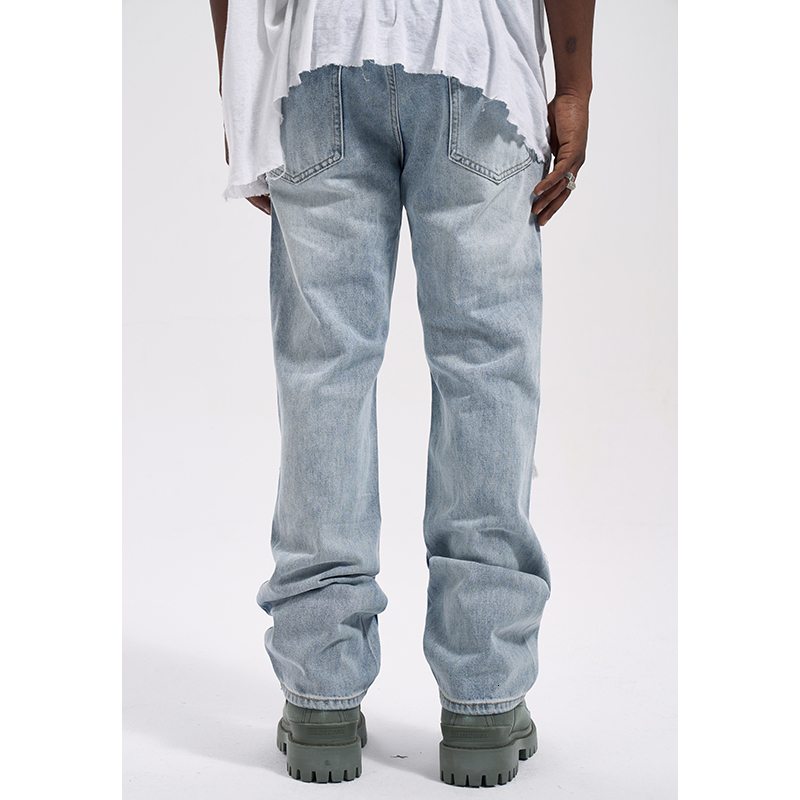 Mens Jeans Washed vintage jeans patchwork damaged denim loose casual men distressed ripped y2k for 230809