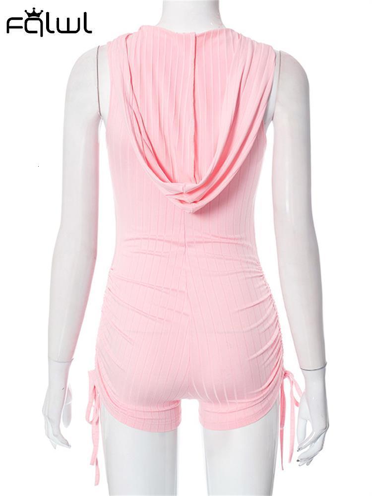 Women's Jumpsuits Rompers FQLWL Summer Pink Hoodies Sleeveless Shirring V Neck Romper Vacation Outfits For Women Khaki Streetwear Bodycon Romper 