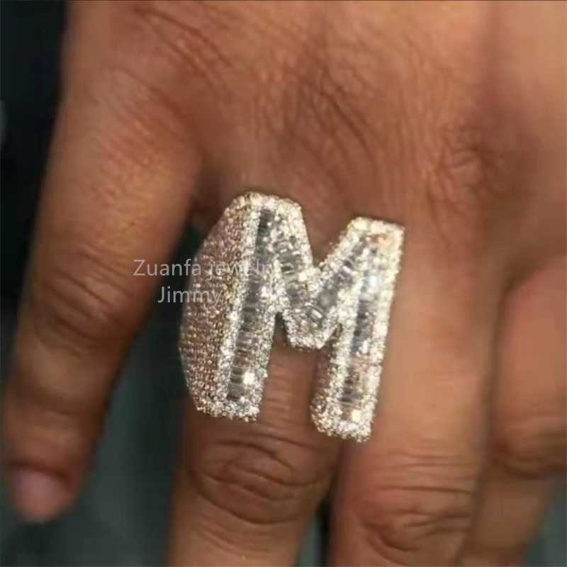 Designer Jewelry Customized Personalized Luxury Hiphop Fully Iced Out VVS Baguette Moissanite Diamond Men Letter Rings