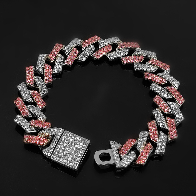 Elegant Men's Diamond-Inspired Bracelet - 15mm Gold/Silver Chain with Shiny Stones