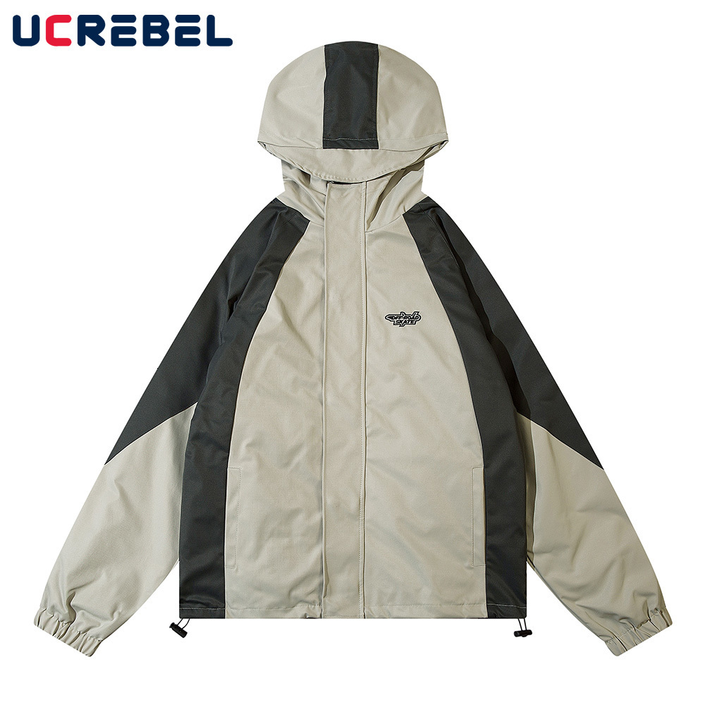 Mens Jackets Contrast Paneled Hooded Jacket Streetwear Autumn Winter Loose Casual Raglan Sleeve Zipper Outerwear Men 230809