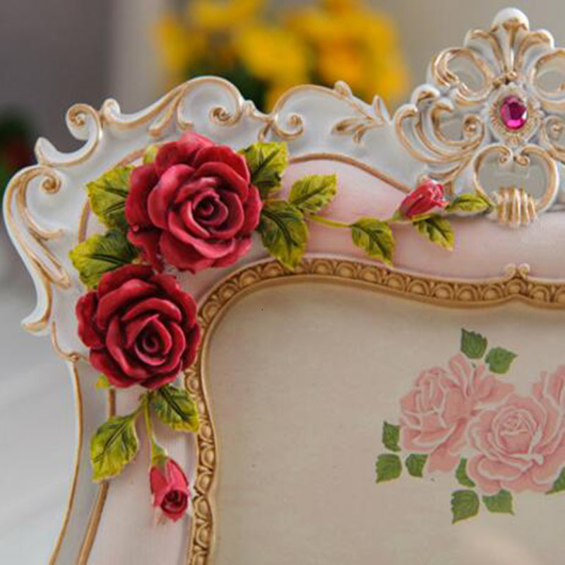 Frames 6inch 7inch Picture Frame European Style Resin Rose Flower P o Oval Rectangle Shape for Wedding Gifts Home Decor 230810