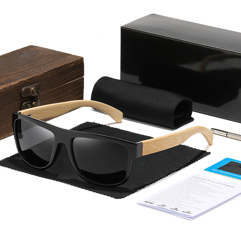Sunglasses Frames LDMZYJ Fashionable Bamboo Men's Classic Square Vintage Driving Polarized Sun Glasses Fishing Eyewear UV400 Cat3 230809