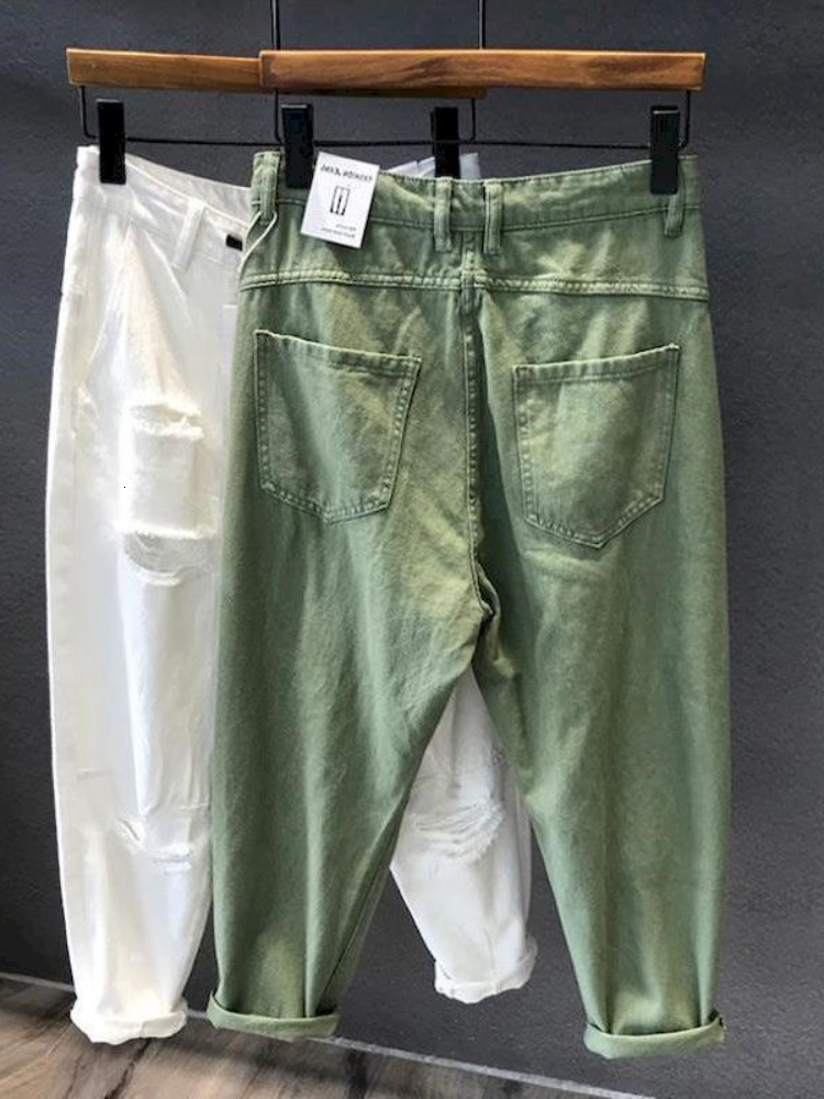 Mens Jeans Holes Men And Women Summer High Waist Thin Color Loose Straight Denim Anklelength Harem Pants 230810
