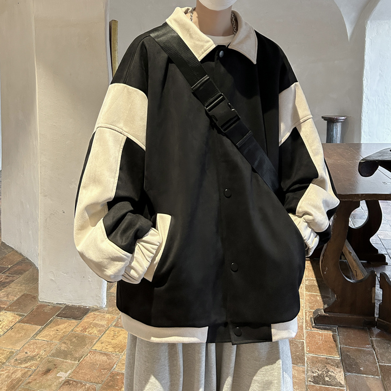 Mens Jackets Autumn Suede Jacket Men Fashion Oversized Baseball Uniform Streetwear Hip Hop Loose Bomber Short Coat 230810