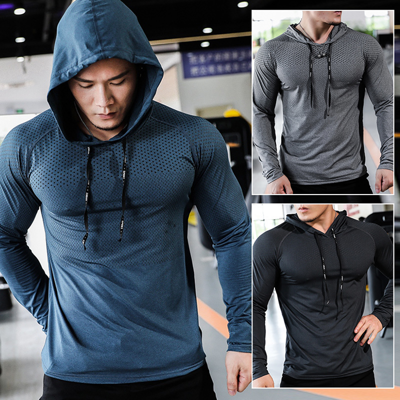 Men's T-Shirts Mens Fitness Tracksuit Running Sport Hoodie Gym Joggers Hooded Outdoor Workout Athletic Clothing Muscle Training Sweatshirt Tops 2