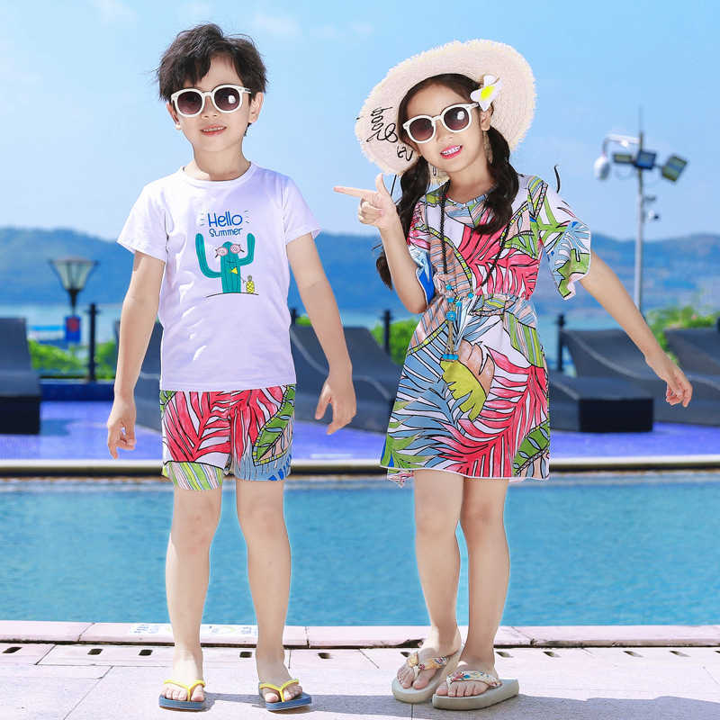 Family Matching Outfits Family Look Mother Daughter Summer Beach Dresses Holiday Family Matching Outfits Cotton T-shirts Matching Couple Outfits R2308